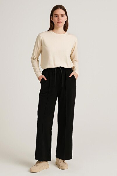 RAPAPA Γυναικείο μαύρο παντελόνι με κορδόνια με τσέπες 1762