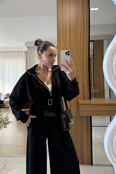 Patreon Beli Belted Pleated Cardigan High Waist Loose Pants Bottom-Top Modal Set