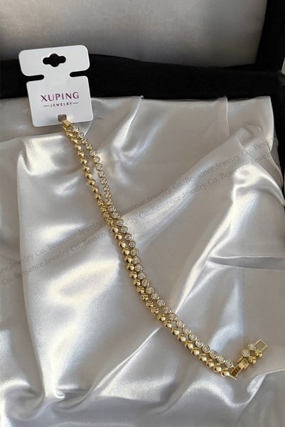 BESSENCE JEWELRY CO. Xuping 14K Gold VIP Double Dorika ve Taş Sıralı Bileklik - 17 CM+2 CM AYARLANABİLİR