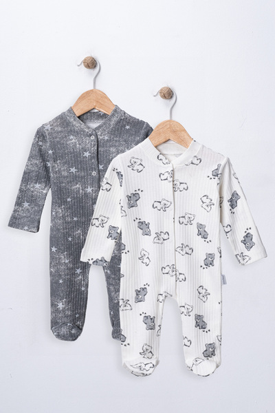 DEFNE LİNA BABY Baby Boy 2 Pieces 100% Cotton Booties Romper Set