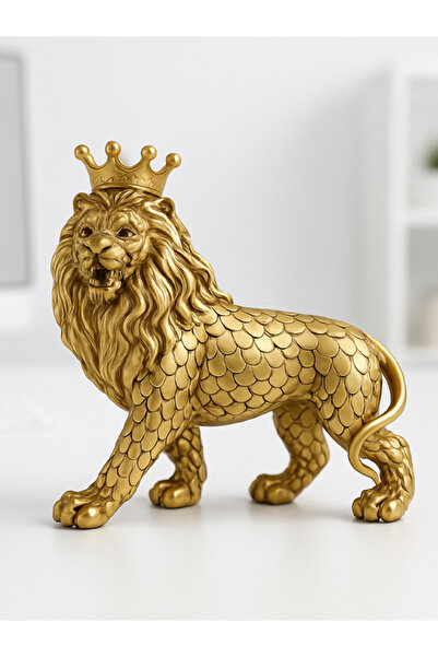 moryconcept Polyester Dekoratif Taçlı Aslan Figürü 24x29 Cm – Altın Renk
