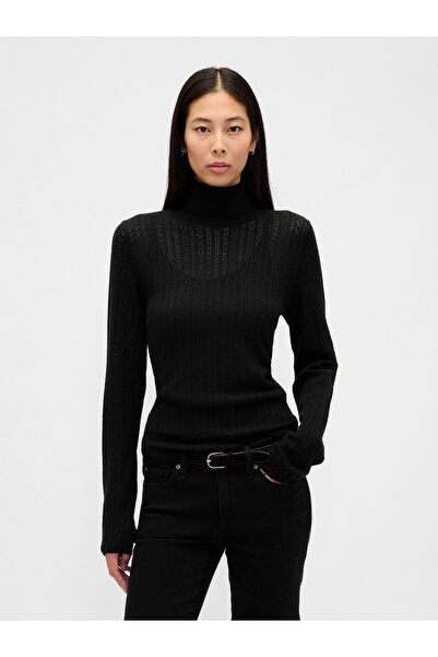 GAP Kadın Siyah Pointelle Turtleneck Kazak
