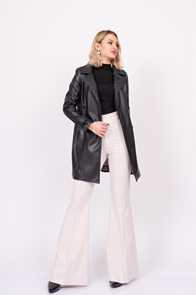 MissVina معطف جلدي قصير بحزام من لوكس سوفت – 2616