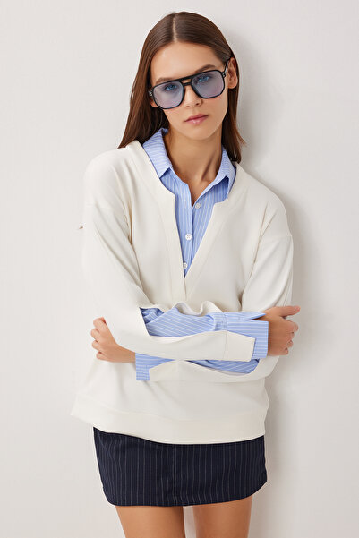 Lovelyİstanbul Πουκάμισο με γιακά Modal Sweatshirt LXA0018 KEMİK