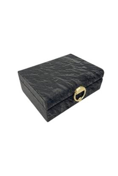bity thok Elegant black velvet jewelry box with a double compartment and interior mirror