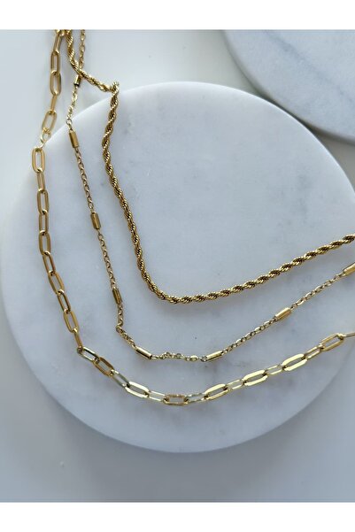 CHARMLUCKY Steel 3-Piece Chain Necklace