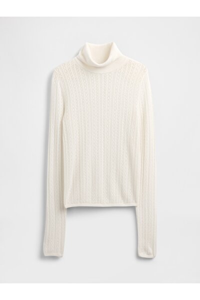 GAP Kadın Kırık Beyaz Pointelle Turtleneck Kazak