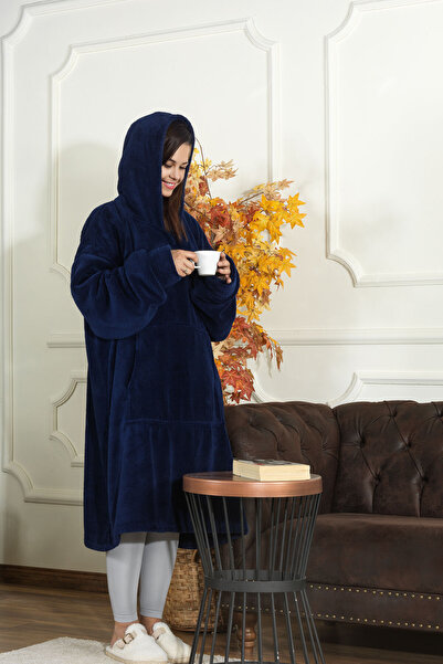 Elart Enjoy Tv Blanket Wellsoft Hooded Wearable Unisex over Size (80X110 cm) Navy Blue