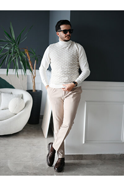 Avni Ceylan Men's Ecru Textured Knit Sweater