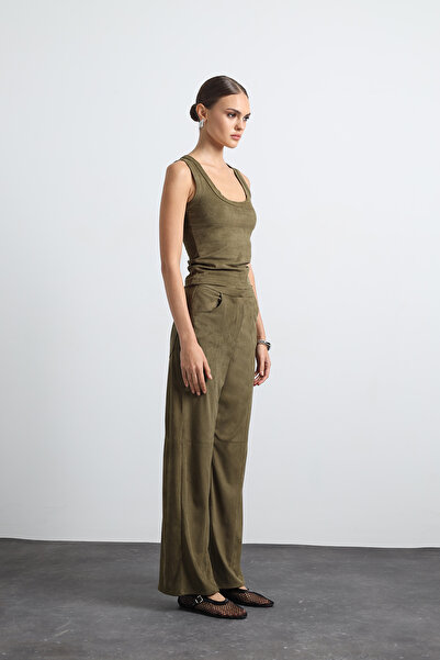 Mozto Olvenne Green Suede Pants