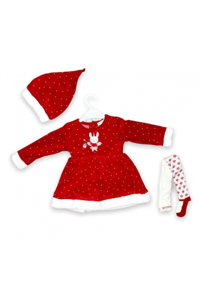 Necix's Baby red dress with hat and tights 3-24 months