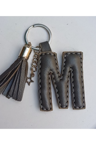 Durush Collection Real Leather Anthracite Patent Leather Letter'M' Keychain