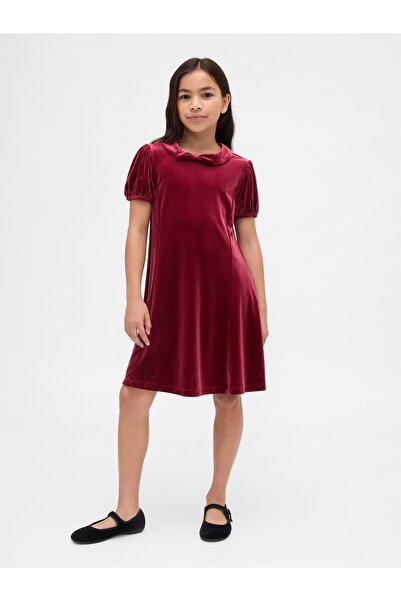 GAP Kız Çocuk Bordo Kadife Fiyonk Elbise