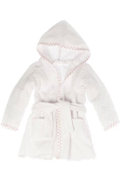 PRICHINDEL Halat de baie din bumbac, alb cu buline roz