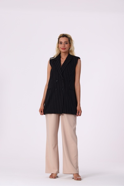 modahira ŞERİT ÇİZGİLİ SİYAH YELEK