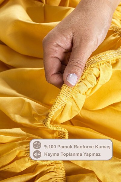 Elart Fitted Sheet Set Single Size 100% Cotton Ranforce (100X200 cm) Yellow