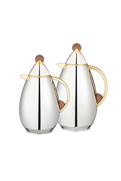 LALOZA ✨ Luxurious 2-piece coffee pot set – Shiny steel with gold and wood accents | For tea and coffee (1 liter each) ✨