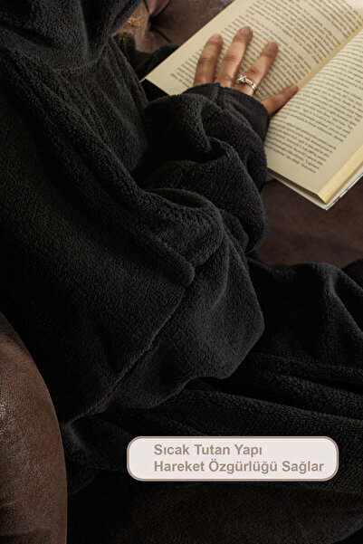 Elart Enjoy Tv Blanket Wellsoft Hooded Wearable Unisex over Size (80X110 cm) Black