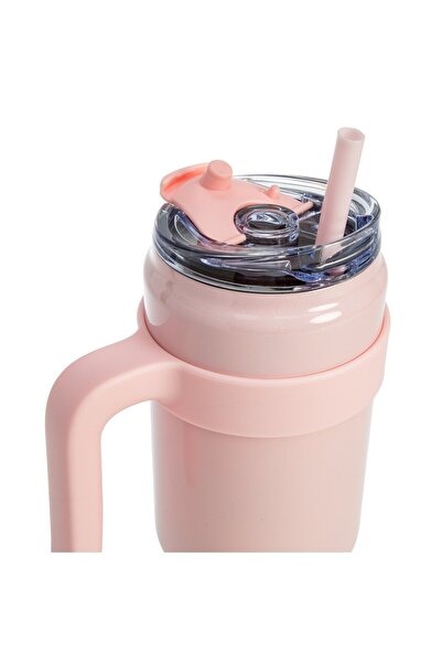 Paris Hilton Tumbler 1.1 liters, stainless steel with removable handle and reusable straw, pink color