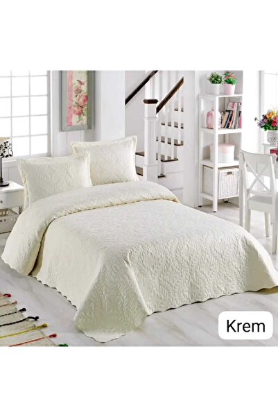 Örtüm Ivy Sarmaşık Çift Kişilik Microfiber Kapitone Yatak Örtüsü Krem