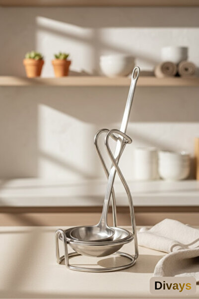 DİVAYS Paslanmaz Çelik Kepçe Kaşık Standı | Mutfak Tezgahı Servis Tutucu