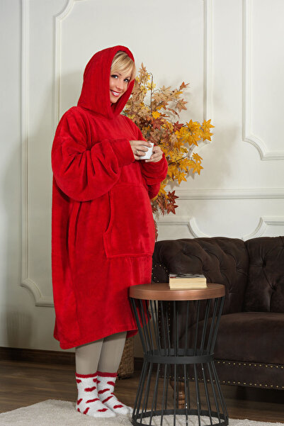 Elart Enjoy Tv Blanket Wellsoft Hooded Wearable Unisex over Size (80X110 cm) Red