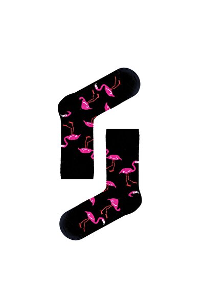 CARNAVAL SOCKS Flamingo Patterned Black Colored Unisexsoket Socks