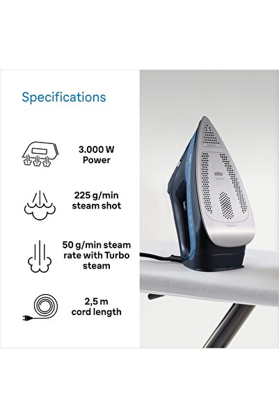 Braun TexStyle 7 Pro Steam Iron SI7160BL - 3000W, 300ml, Blue