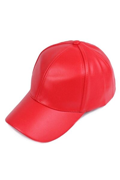OEM - Unisex leather cap, one-size adjustable, red