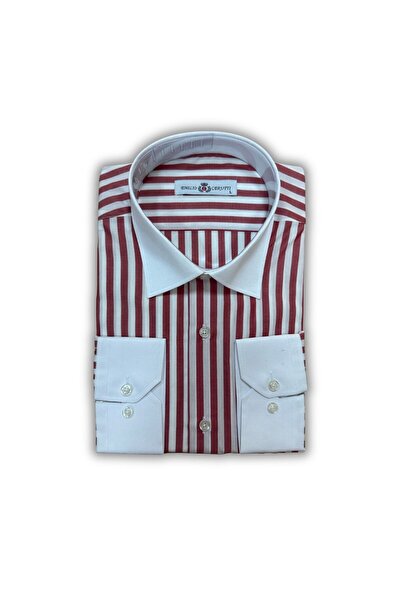 MDZ COLLECTION Kalın Çizgili Beyaz Yakalı Normal Kesim Cepli Uzun Kollu Erkek...