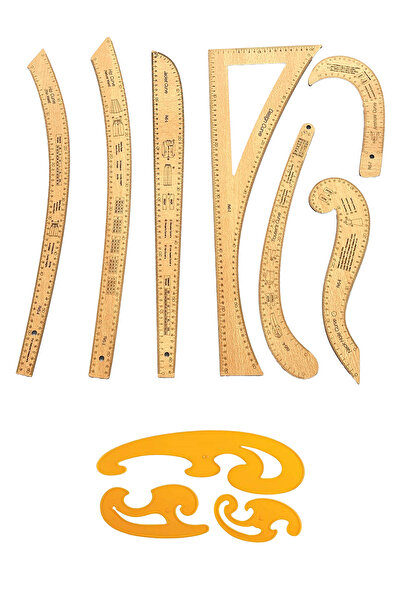 hodbehod Beech Color French 7-Piece Modeler's Mold Drawing Set – Angled & Pistole / Trousers, Jacket, Skirt, Collar