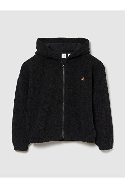 GAP Kız Çocuk Siyah Oversized Bear Fermuarlı Sweatshirt