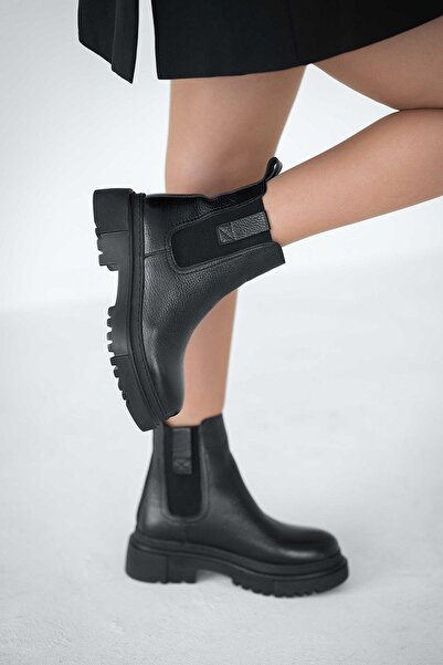 Parponi Γυναικείες μπότες από γνήσιο δέρμα Senya Elastic KSİYAH