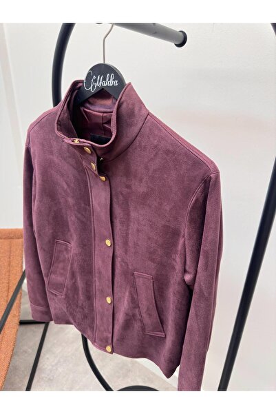 Maldia Shop Women's Suede Fabric Arden Bomber Plum Jacket