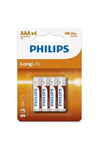 Philips AAA Longlife battery, 4 pcs, long endurance.