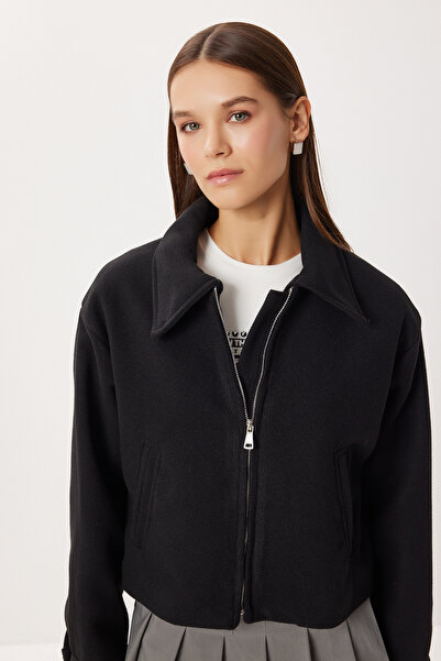 Lovelyİstanbul Polo Collar Zippered Cashmere Jacket Loh0015 Black