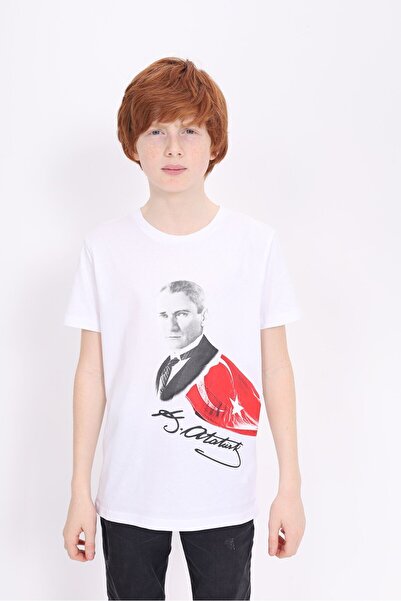 Toontoy تي شيرت أتاتورك مطبوع برقبة دائرية وأكمام قصيرة للجنسين