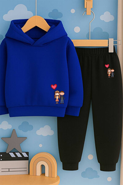 SVART WEAR Children Printed with Print Hoodie Hooded Sweatshirt and Sweatpants Set 3 Thread Ş Fleece-Lined Autumn/Winter