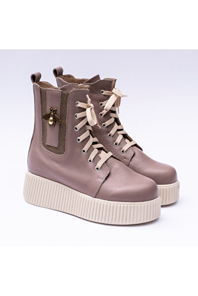 VAGAM Powder Pink Boots Made of Genuine Leather with Platform Sole