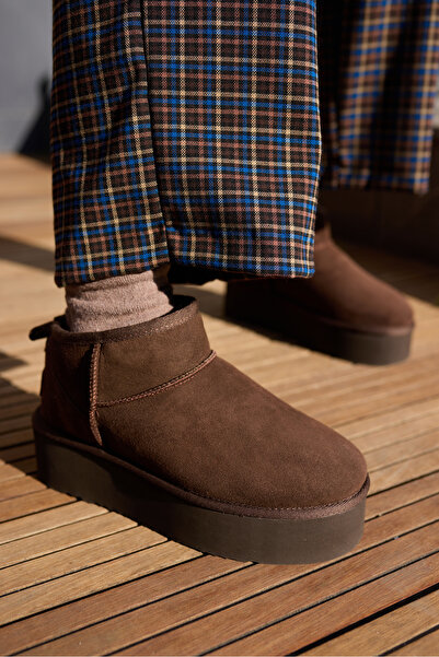 ANGELİNA JONES Favella Women's Brown Genuine Leather Suede Ultramini Boots