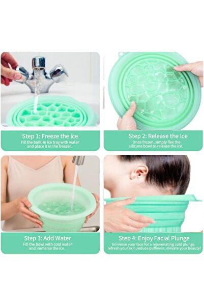 Generic Silicone Foldable Face Ice Bath Bowl with Built-In Ice Tray (Green)