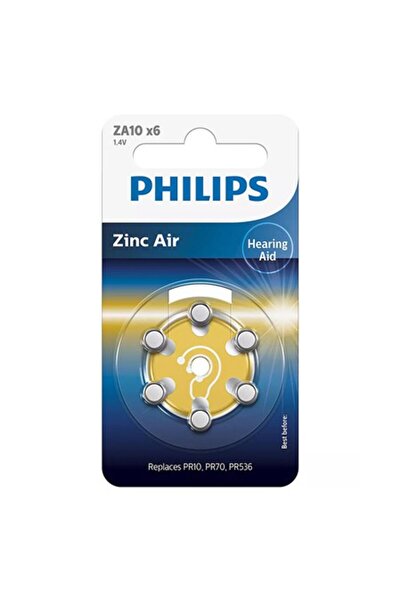 Philips Durable Zinc Air Hearing Aid Battery, 6 Pieces