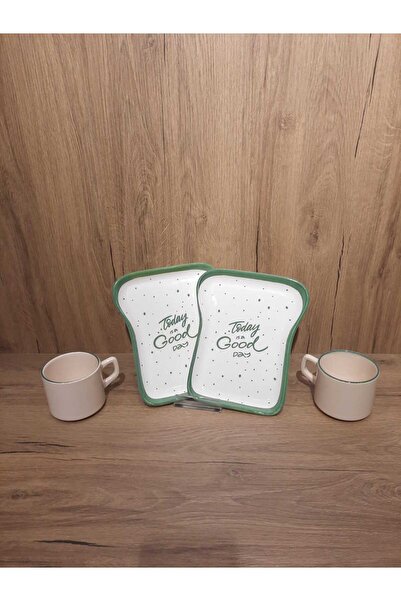 Keramika Breakfast Set for 2 Persons 4 Pieces Toast Plate and Teacup