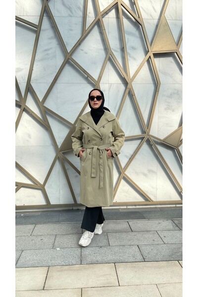 Thebomb Berre Lined Collar Detailed Long Buttoned Trench Coat with Detachable Belt