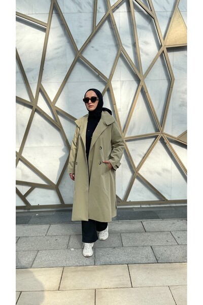 Thebomb Berre Lined Collar Detailed Long Buttoned Trench Coat with Detachable Belt