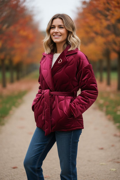 OEM Elegant women's quilted velvet gray jacket