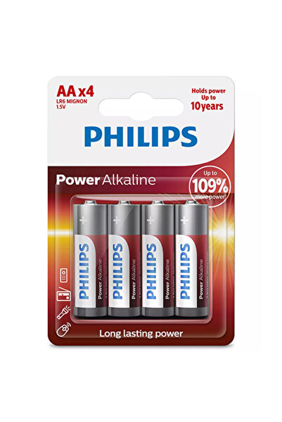Philips Power Alkaline Batteries, 4 pieces, LR6 AA Blister