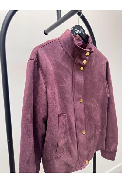 Maldia Shop Women's Suede Fabric Arden Bomber Plum Jacket