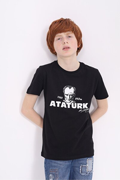 Toontoy Tricou unisex cu mânecă scurtă, cu imprimeu Ataturk, cu gât turnat