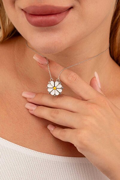 Gümüş Pazarım Açılır Kapanır Çift Kullanımlı Papatya Kadın Gümüş Kolye